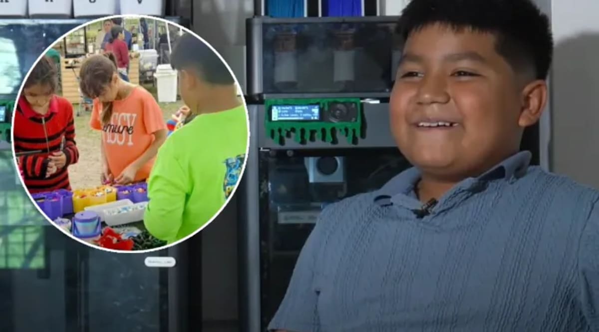 Ten-year-old Ernesto working with his 3D printer in his home workshop in Brownsville, Texas