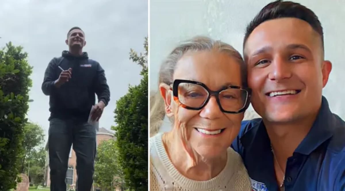 Caleb Killough and Melinda Potosky smiling together inside Texas home after prayer and repair surprise