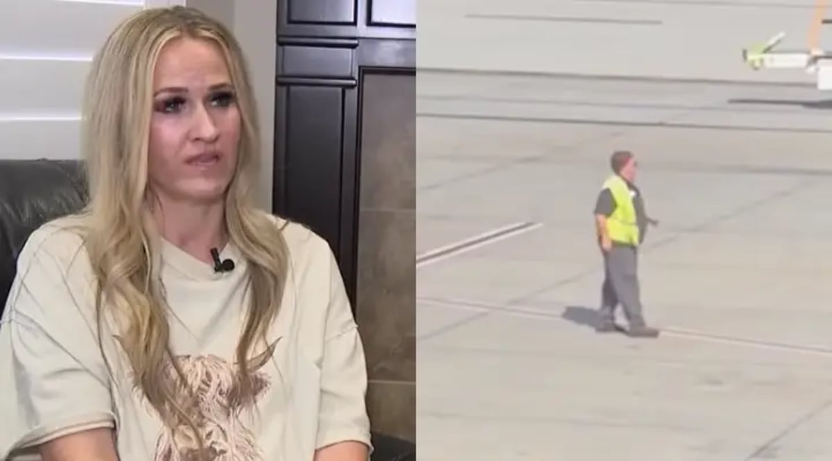 Navy veteran James Blair working on airport tarmac beside commercial aircraft