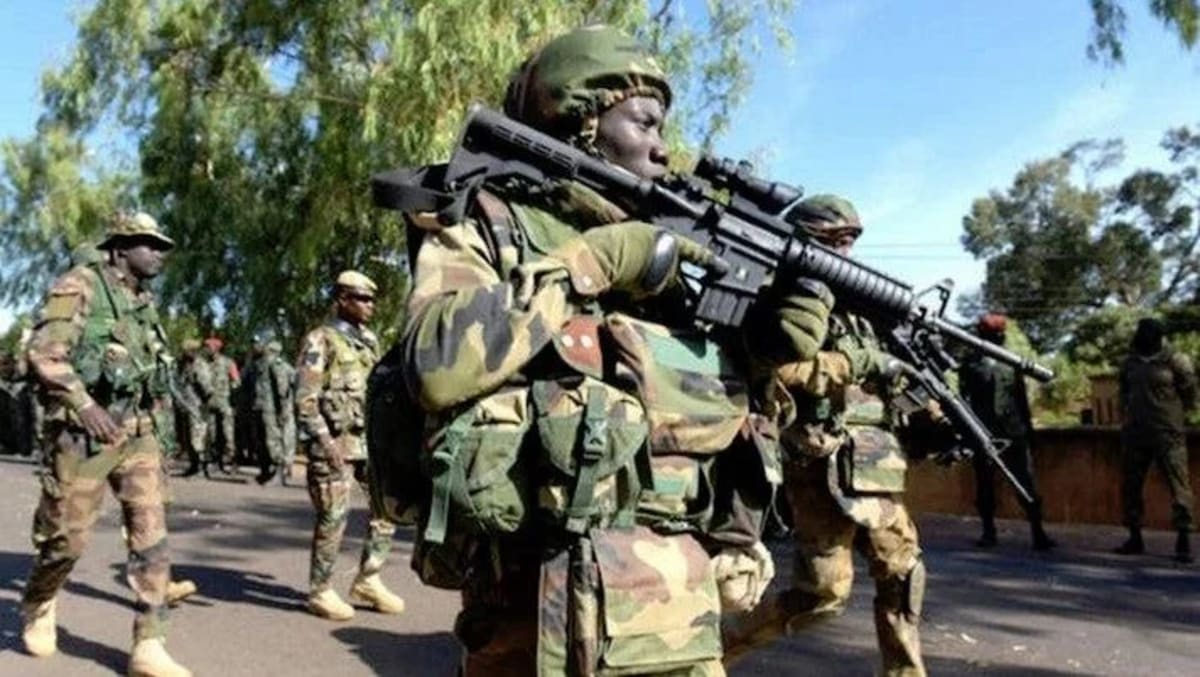 Nigerian military personnel standing in formation during Operation Hadin Kai security operations