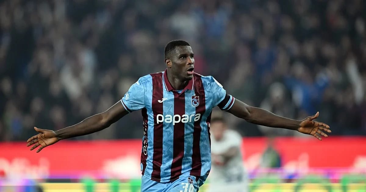 ** Nigerian striker Paul Onuachu celebrating a goal in Turkish Super Lig action at stadium