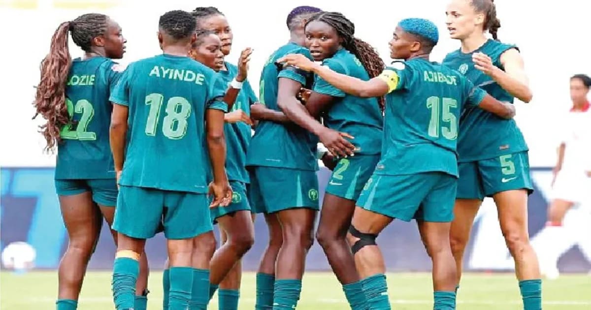 Nigeria's Super Falcons women's football team in green uniforms on the field