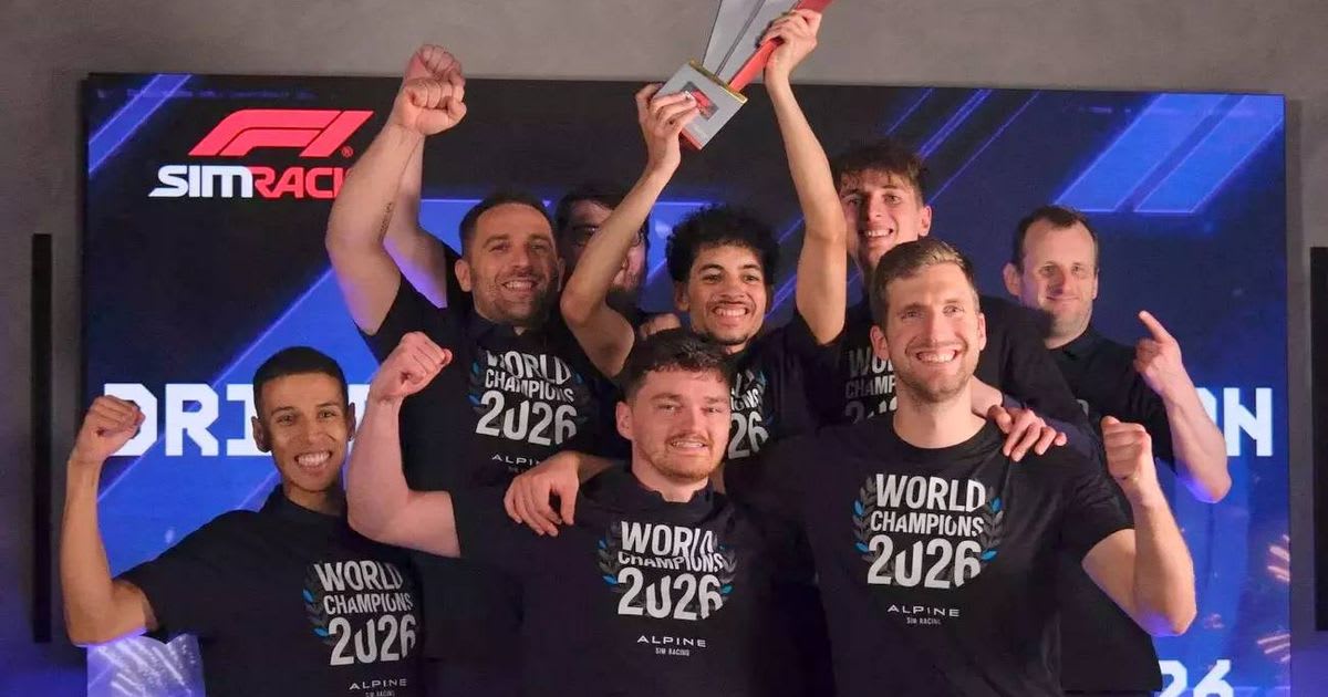 Young Welsh sim racer Otis Lawrence celebrating historic Formula 1 championship victory