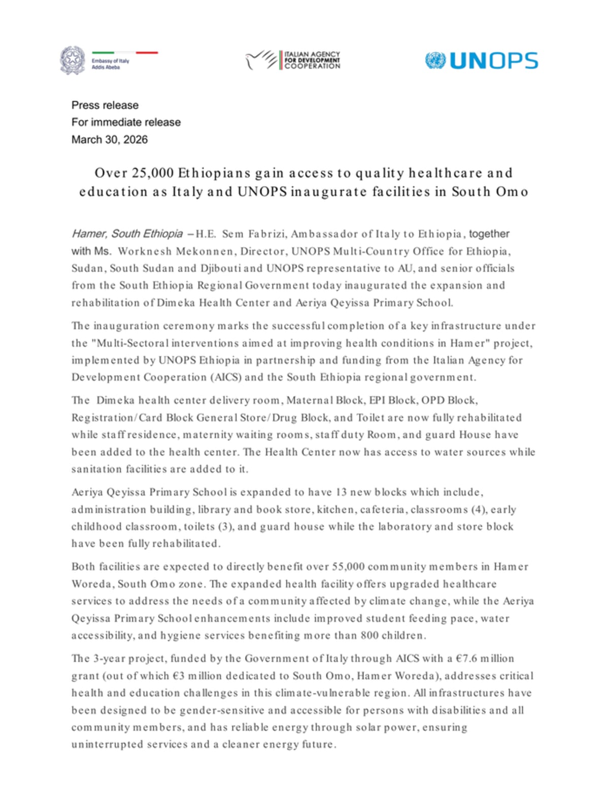 55,000 Ethiopians Gain Healthcare and Schools in South Omo