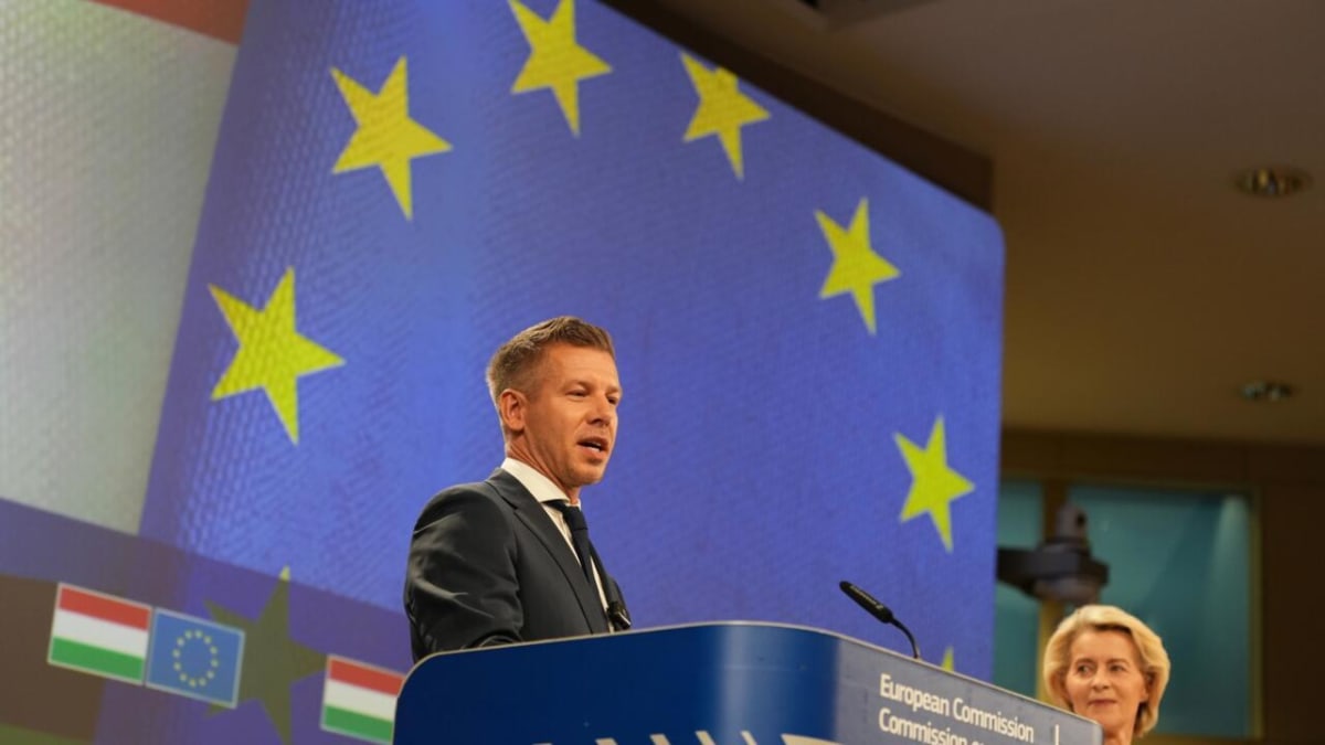 EU Commission President Ursula von der Leyen and Hungarian Prime Minister Peter Magyar at Brussels press conference