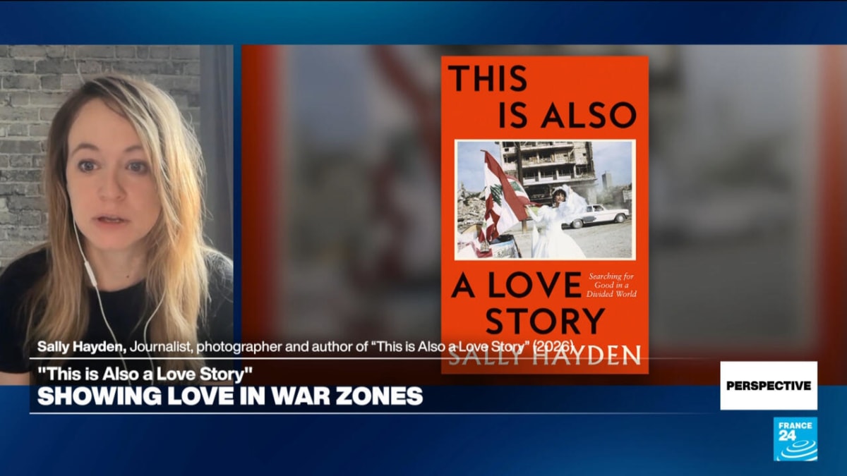 Award-winning Irish journalist Sally Hayden speaking during television interview about her new book