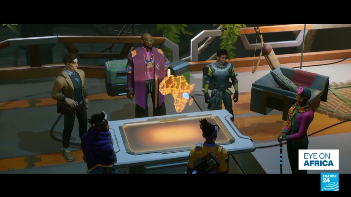** Young person in Benin using smartphone to experience augmented reality historical game