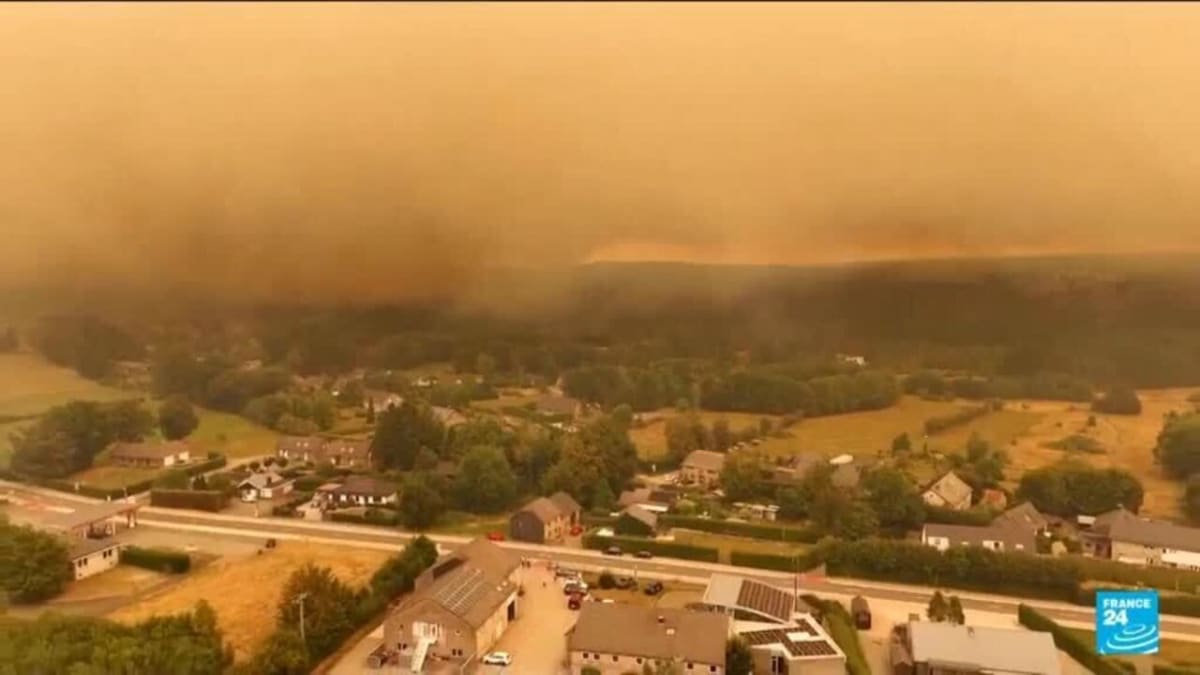 International firefighting teams with helicopters battling flames in Belgium's Hautes Fagnes nature reserve