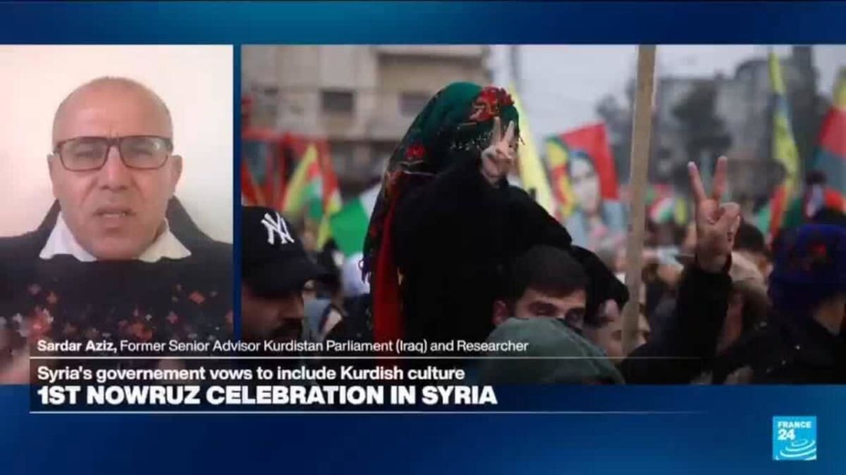 ** Kurdish families celebrating Nowruz spring festival with traditional dancing and colorful clothing in Syria