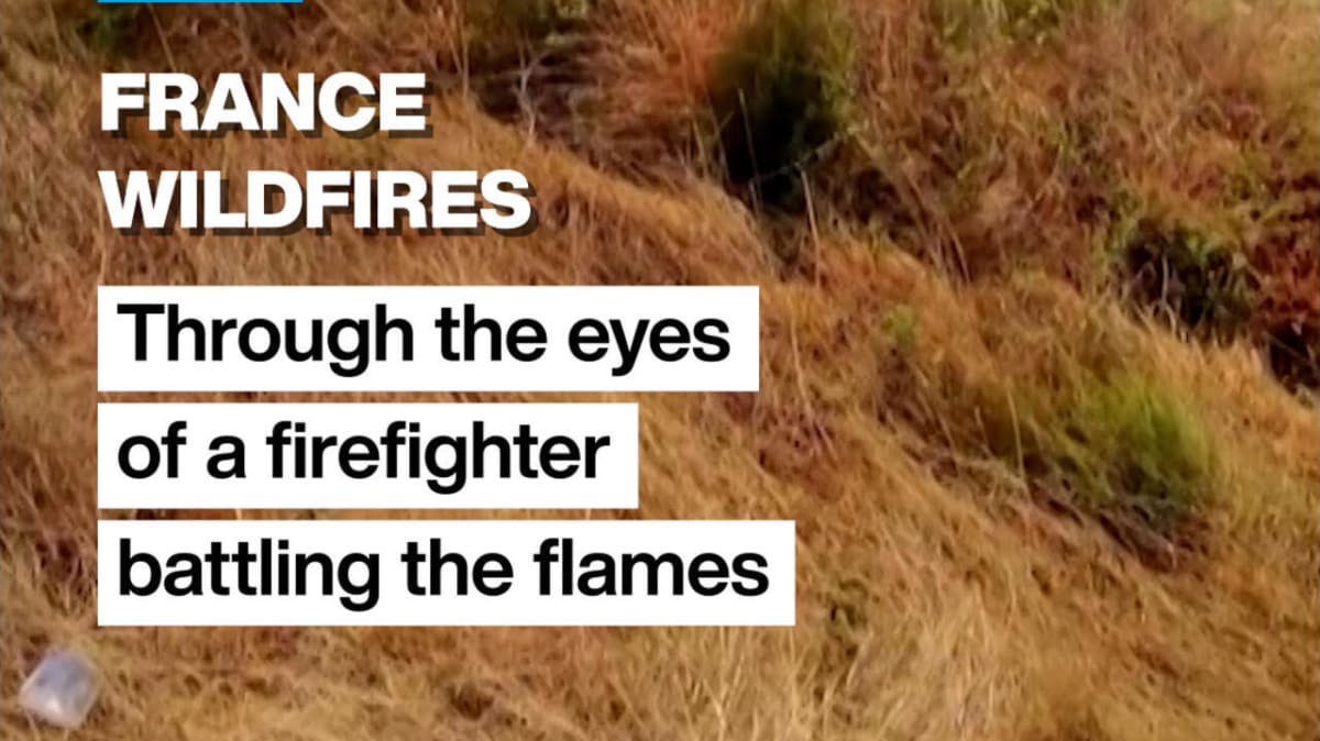 Firefighter wearing smart glasses films colleagues battling wildfire in Gironde France