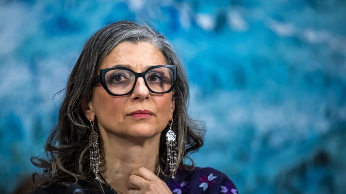 United Nations human rights expert Francesca Albanese speaking at official UN event