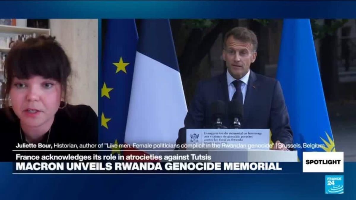 ** French President Emmanuel Macron at the Rwanda genocide memorial inauguration ceremony in Paris