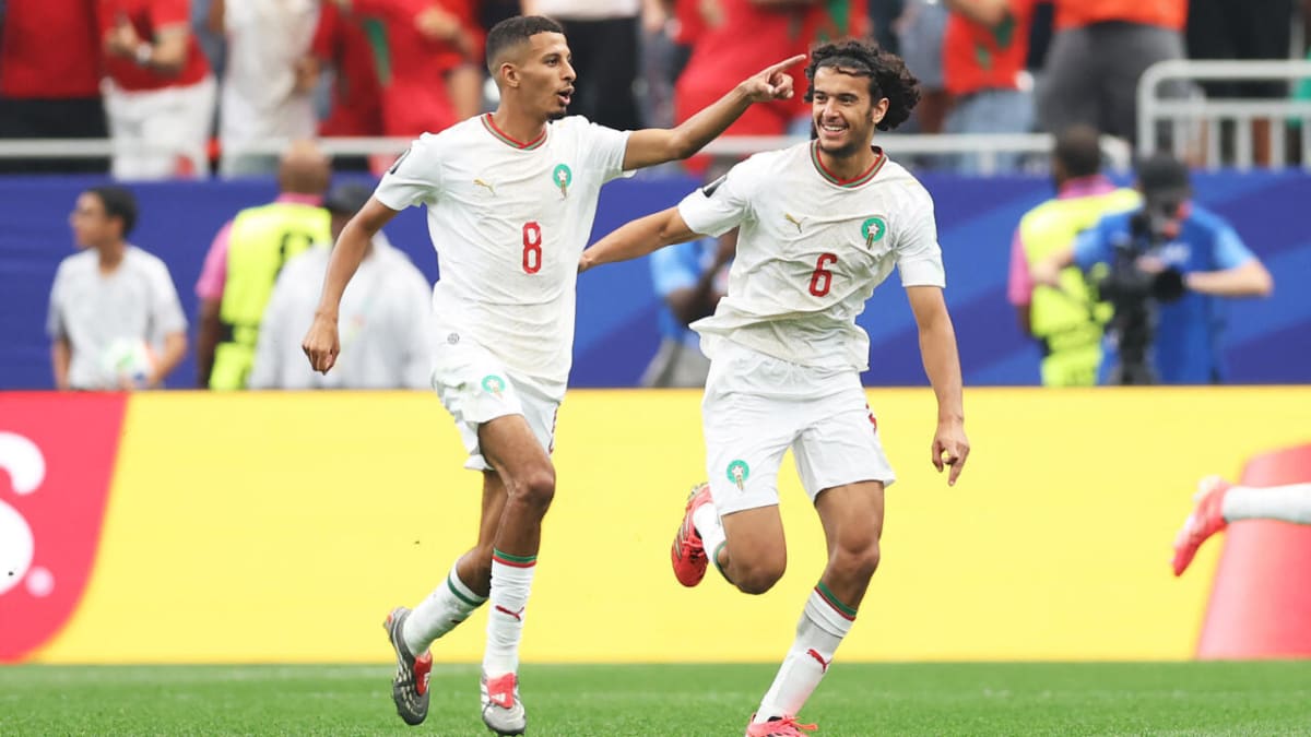 Azzedine Ounahi celebrates after scoring goal for Morocco against Canada in World Cup