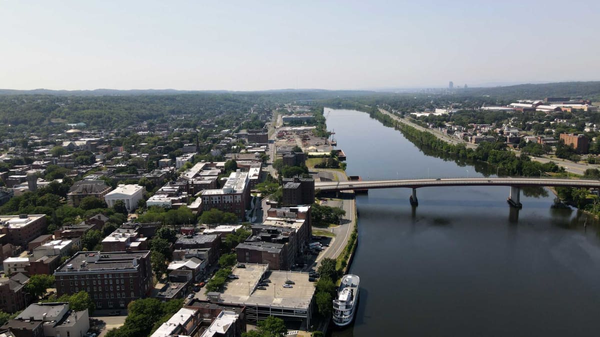 Hudson River waterfront in Troy, New York where rescue took place Saturday night