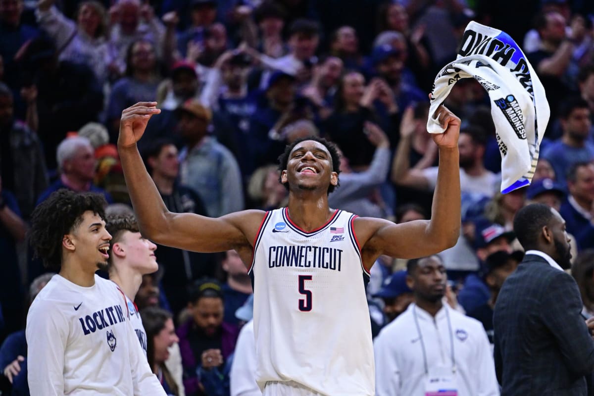UConn's Tarris Reed Jr. celebrates during NCAA Tournament victory over UCLA in Philadelphia