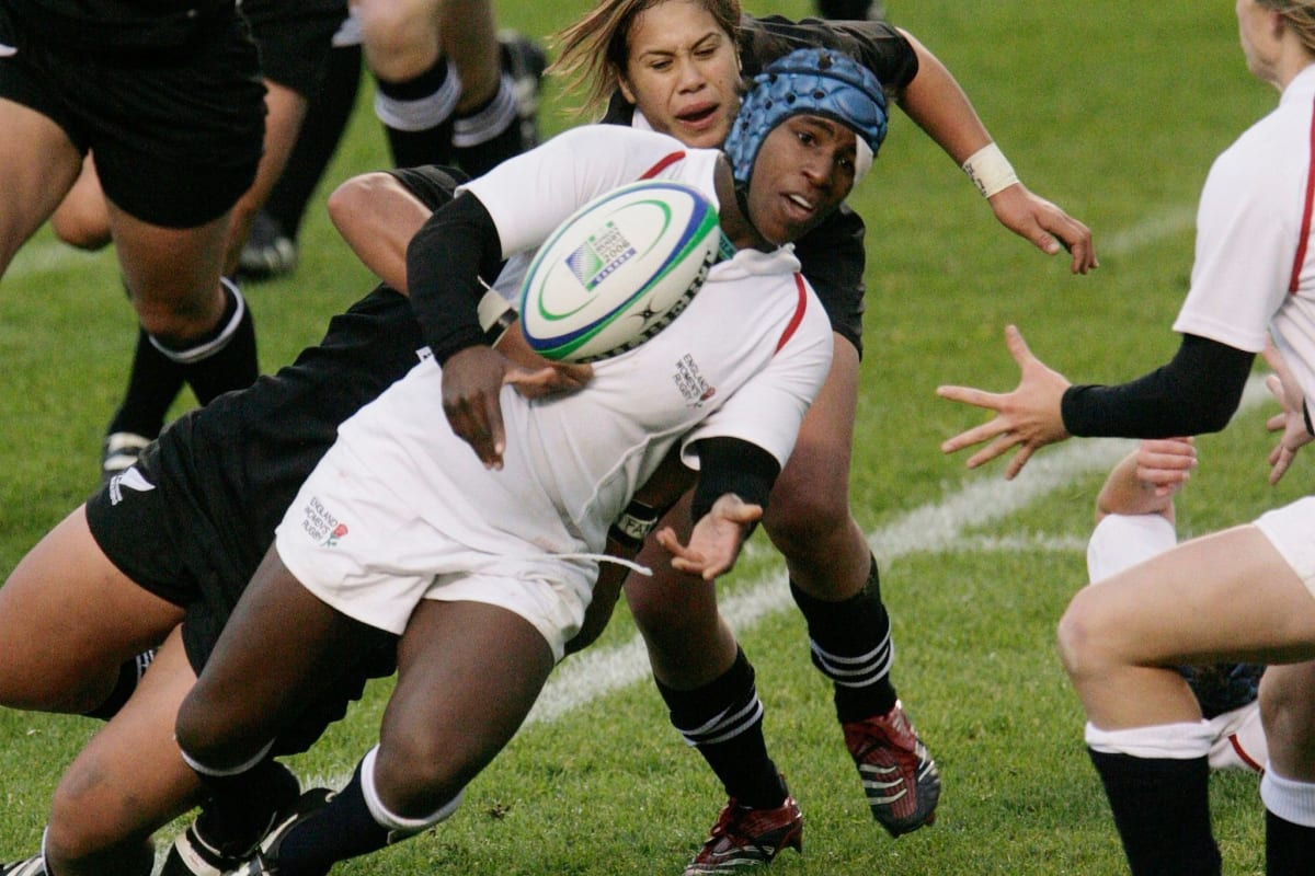Maggie Alphonsi in England rugby uniform during 2006 Women's World Cup final match