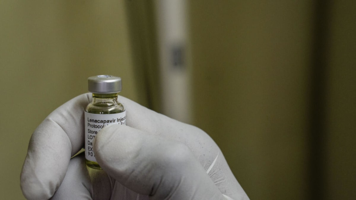 Healthcare worker preparing lenacapavir injection for HIV treatment in South African clinic