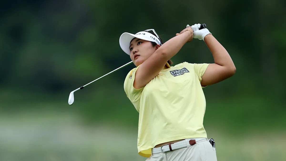 Haeran Ryu celebrates with trophy after winning 2026 KPMG Women's PGA Championship
