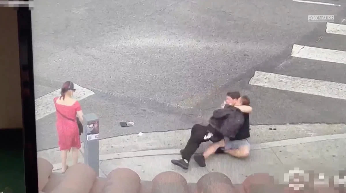 Security camera footage shows restaurant owner pursuing robbery suspect after elderly victim attacked