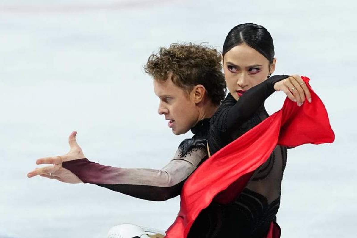 Ice dancers Madison Chock and Evan Bates performing together at 2026 Milan Winter Olympics