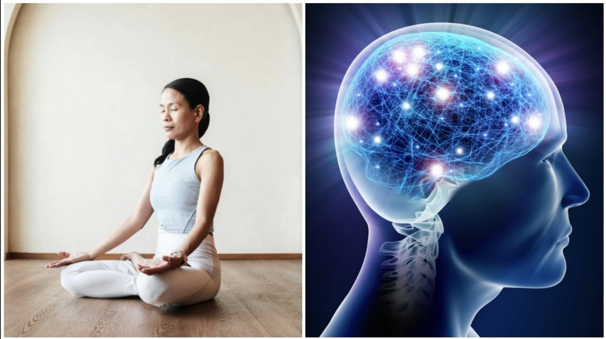Person meditating peacefully in comfortable seated position with eyes closed in quiet space