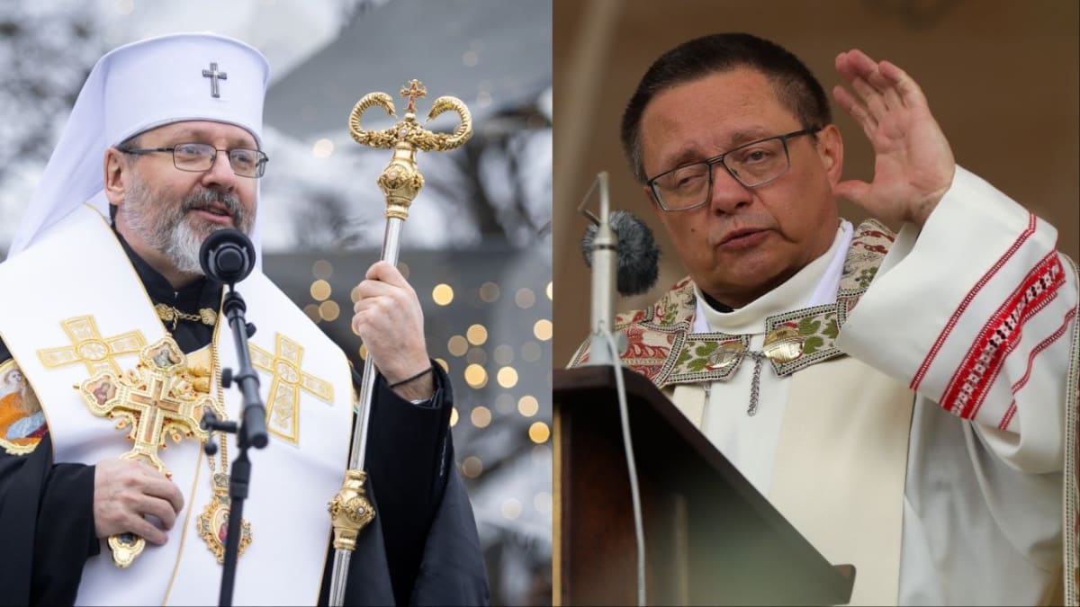 Cardinal Grzegorz Ryś and Sviatoslav Shevchuk standing together promoting Polish-Ukrainian reconciliation and peace
