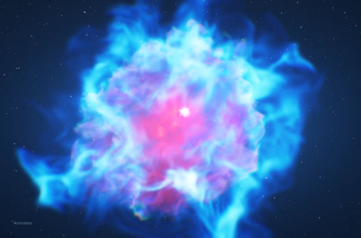 ** Composite image showing superluminous supernova in visible light and surrounding gamma-ray detection map