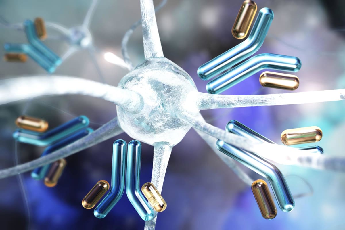 Microscope image showing protected green-labeled brain cell connections after blocking harmful inflammation switch