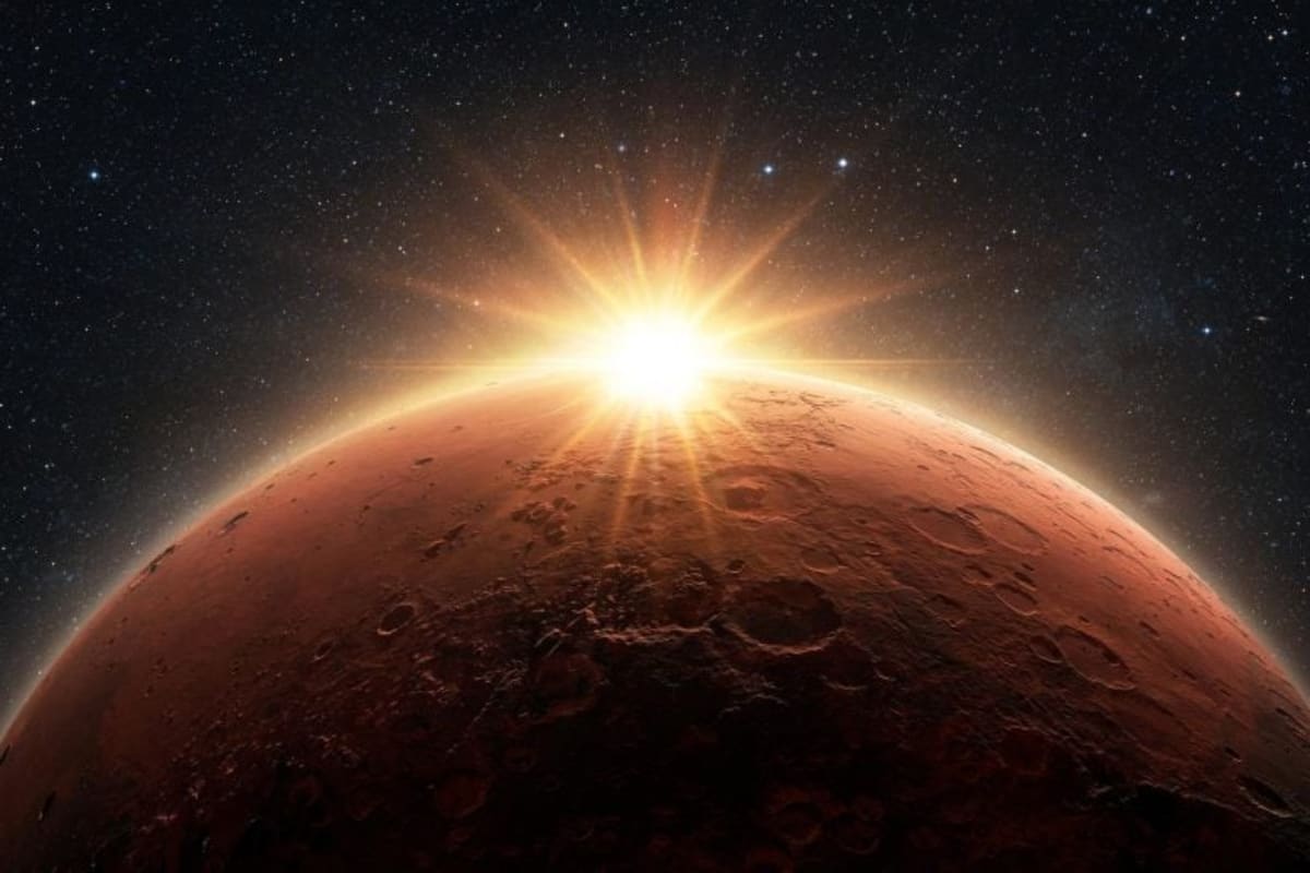 Artistic rendering of molten magma systems flowing deep beneath the Martian surface layers