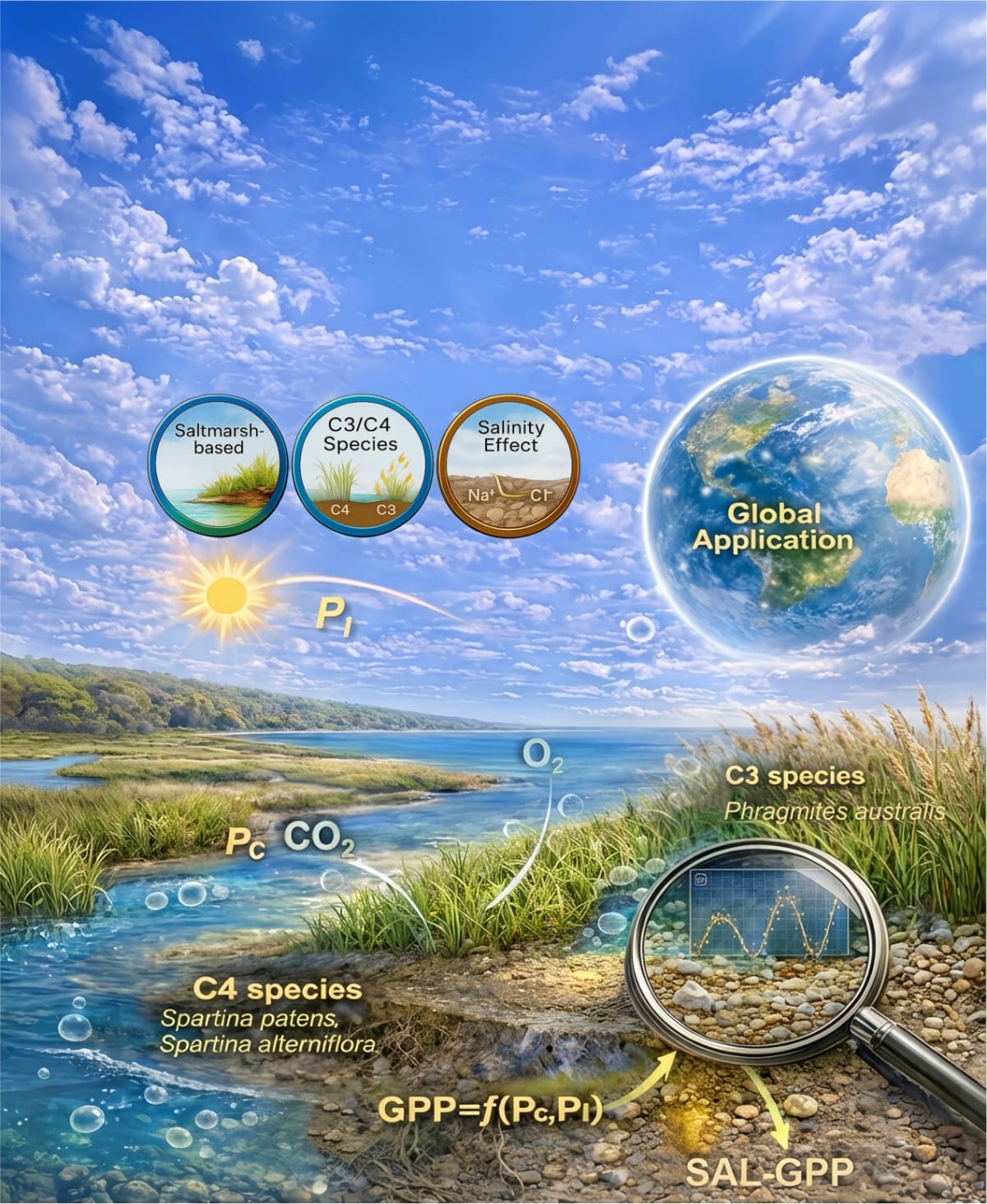 Aerial view of healthy green salt marsh meeting tidal waters along coastal wetland