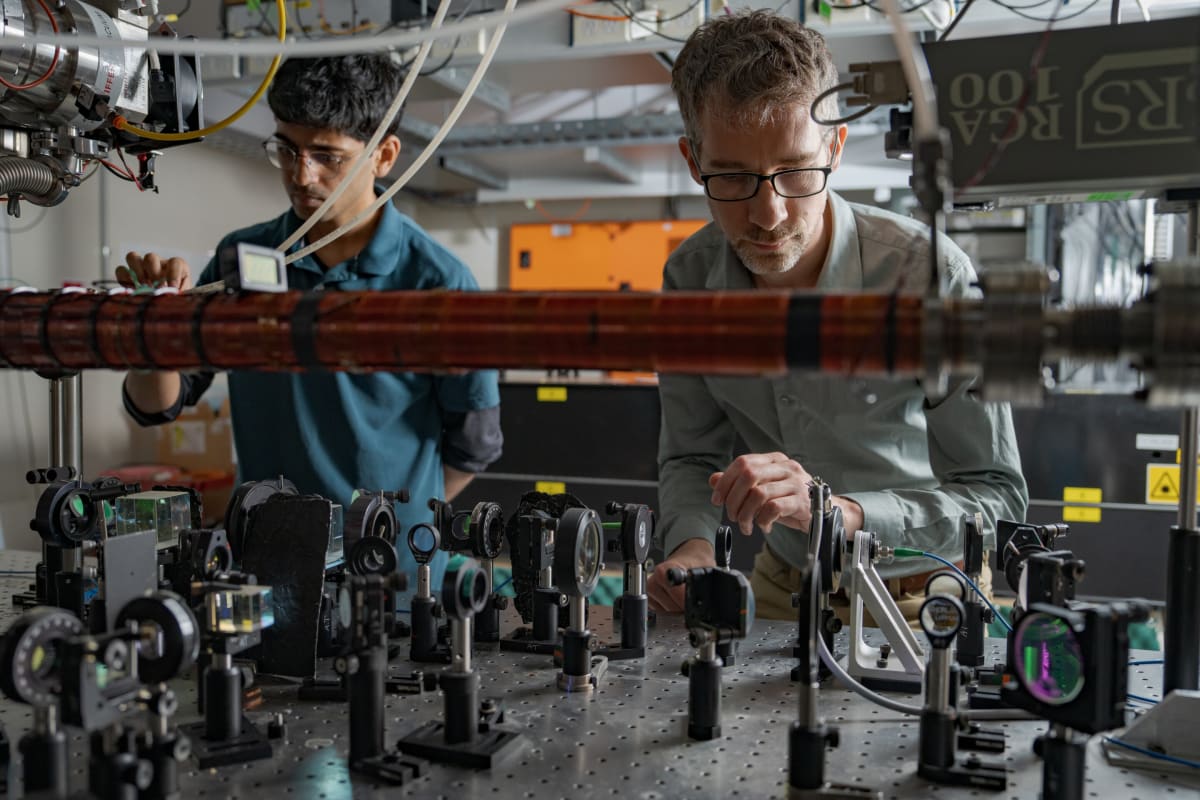 Quantum physics laboratory equipment at Australian National University studying atom entanglement and superposition