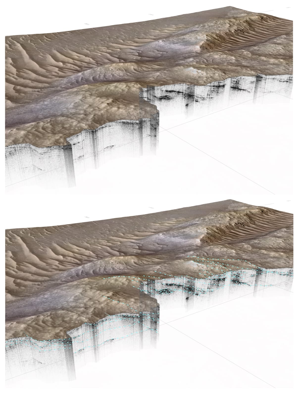 NASA Perseverance rover's radar image showing ancient buried delta layers beneath Mars surface