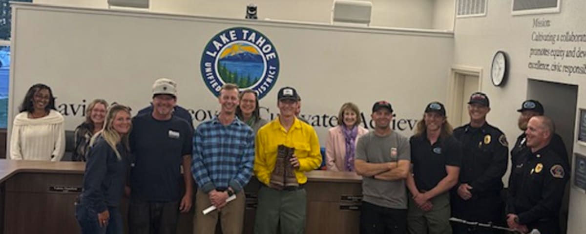 South Tahoe High School building with forest in background representing career firefighter program