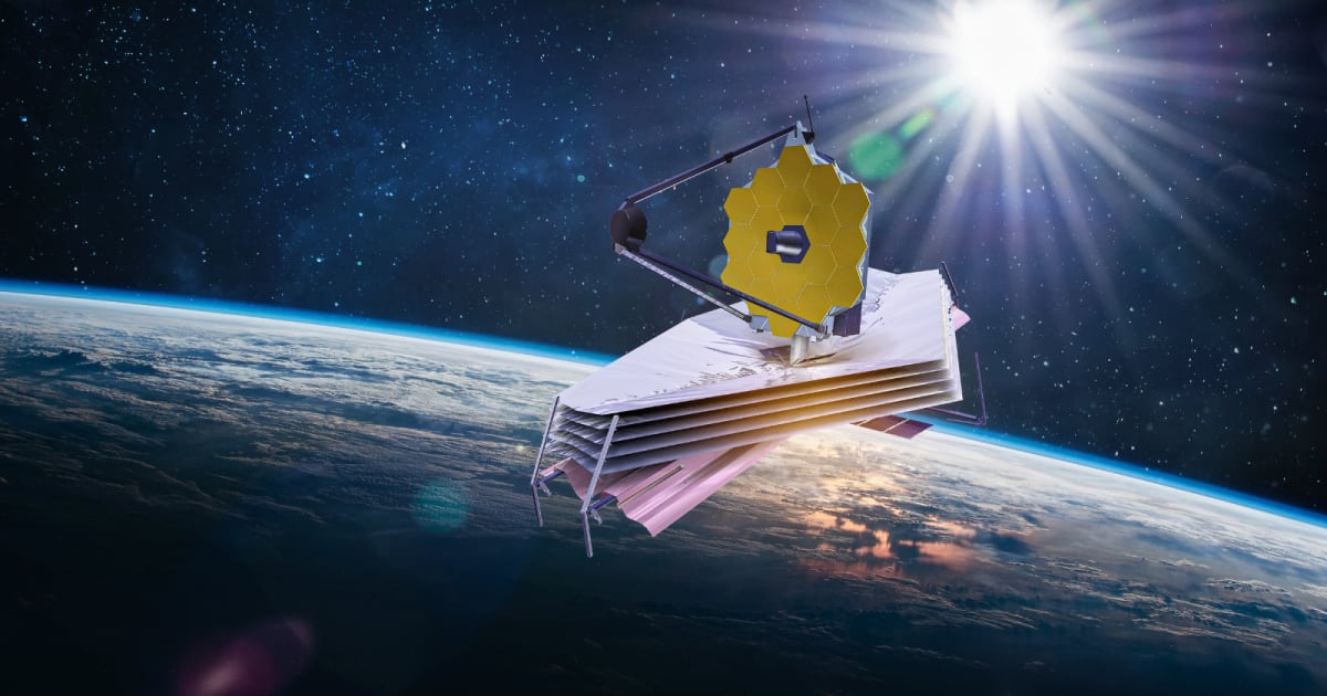 James Webb Space Telescope's golden mirror and silver sunshield deployed in deep space
