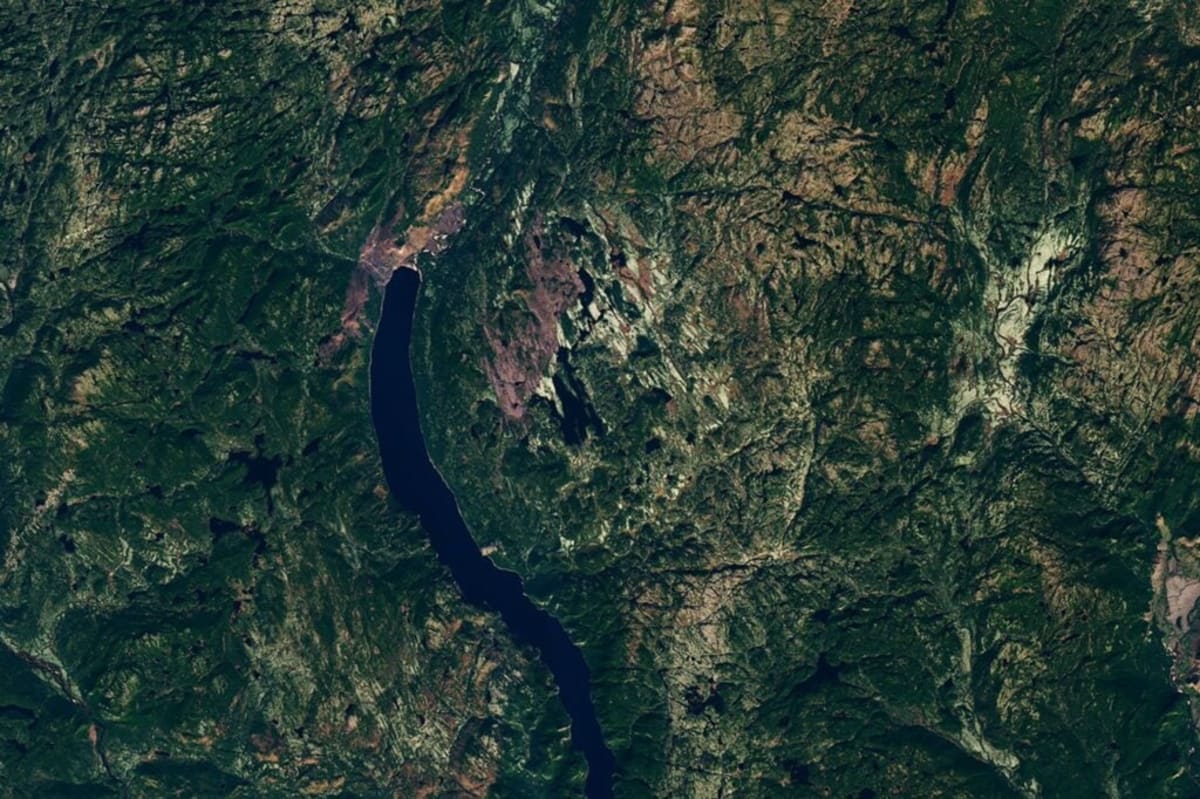 Aerial satellite view showing circular ring formation around Lake Marsal in remote Quebec wilderness