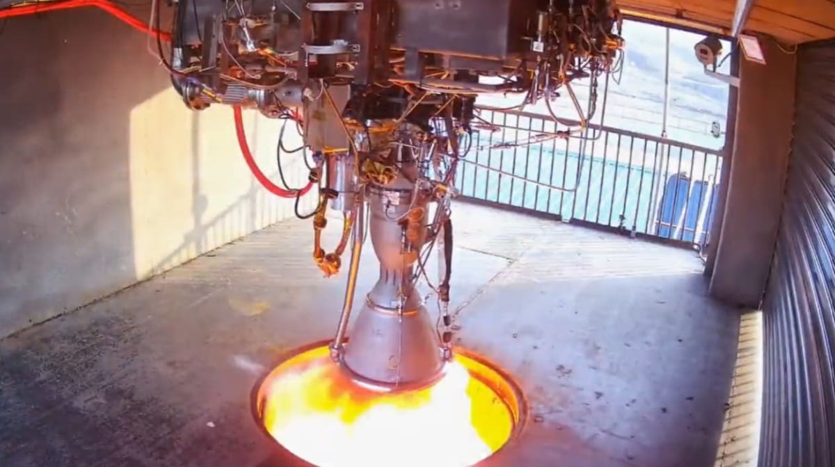 Rocket engine test firing showing bright flames from Chinese startup Spark Space's Lieyan-2 engine