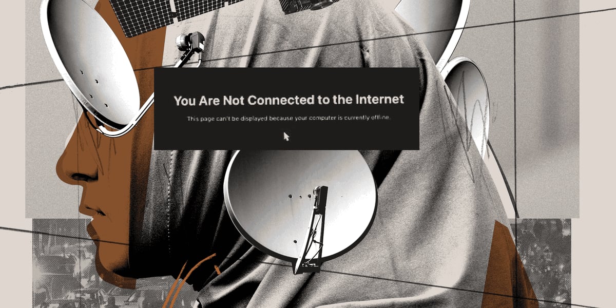 Satellite dishes mounted on apartment building rooftop in Tehran, Iran, receiving broadcast signals