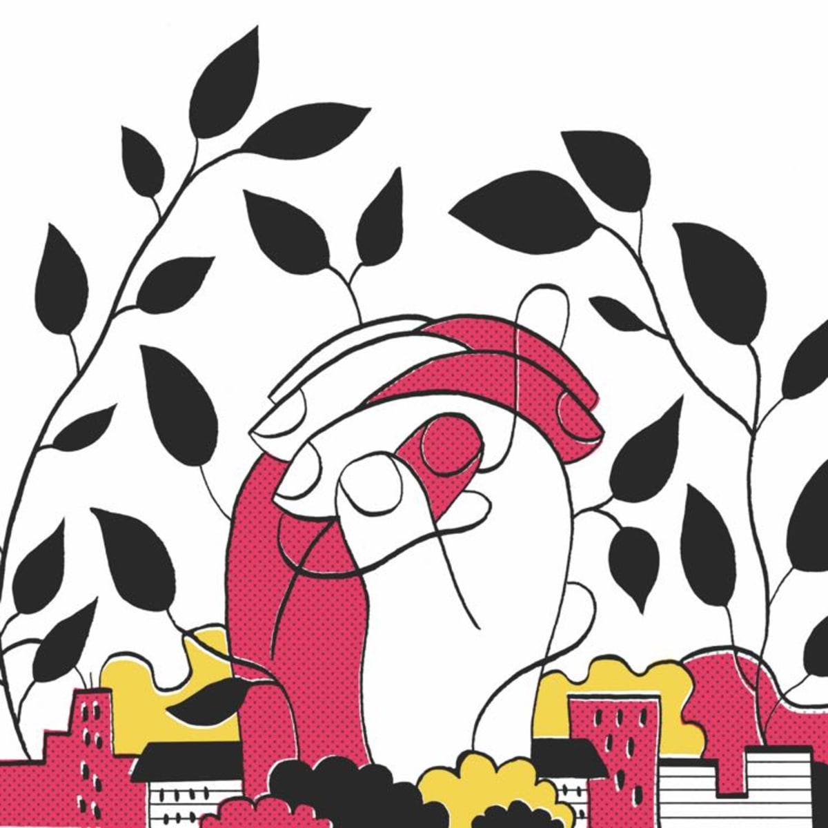 ** Diverse community members working together planting trees and flowers in neighborhood park