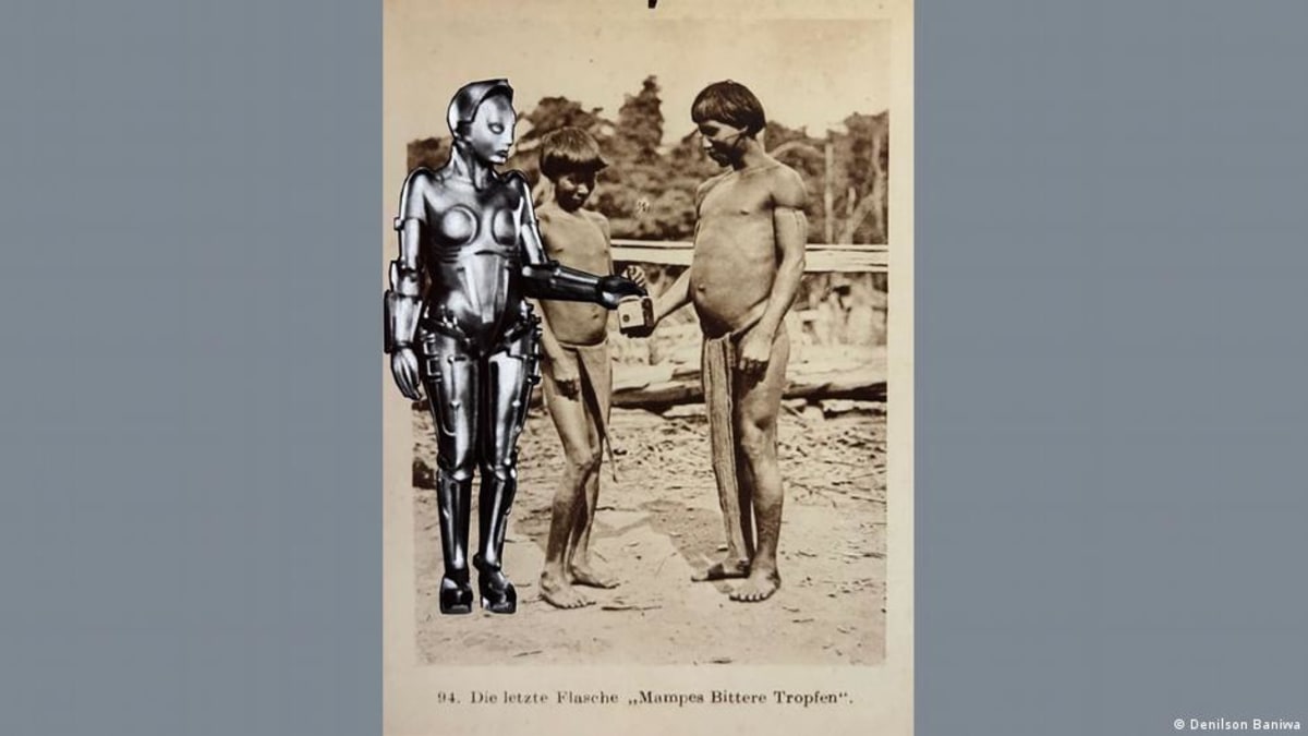 ** Contemporary Indigenous artist Denilson Baniwa's artwork challenging colonial representations of Amazonian peoples