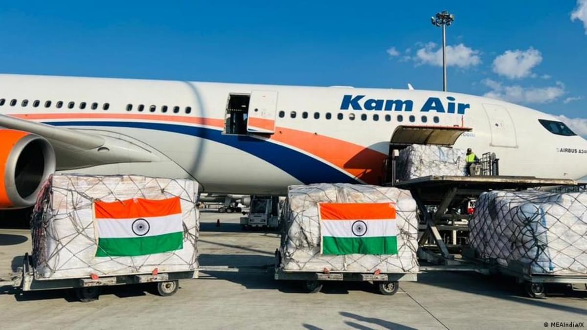 ** Medical supplies and equipment being loaded for humanitarian shipment to Afghanistan from India