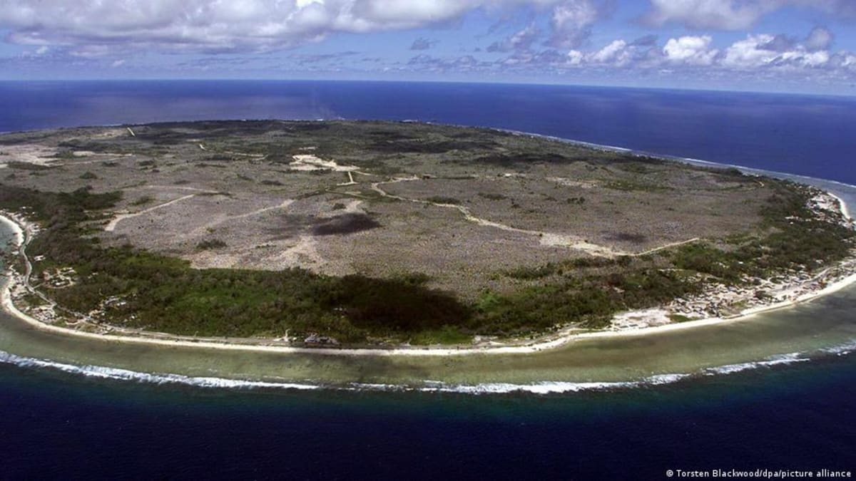 Aerial view of Nauru, the world's smallest island republic in the Pacific Ocean