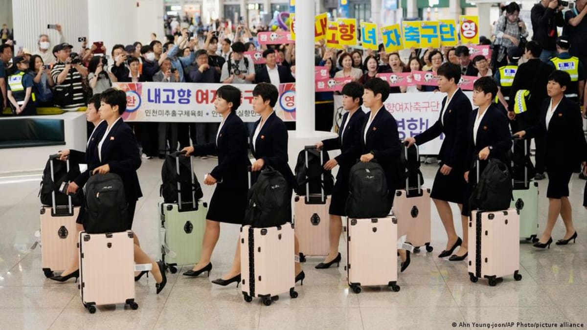 North Korean women's football team Naegohyang FC arriving at Incheon International Airport in South Korea