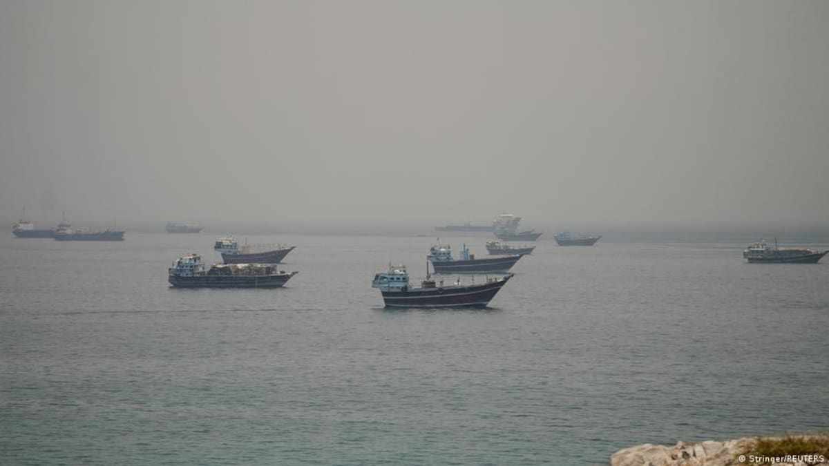 Ships waiting to pass through the Strait of Hormuz shipping corridor in the Middle East