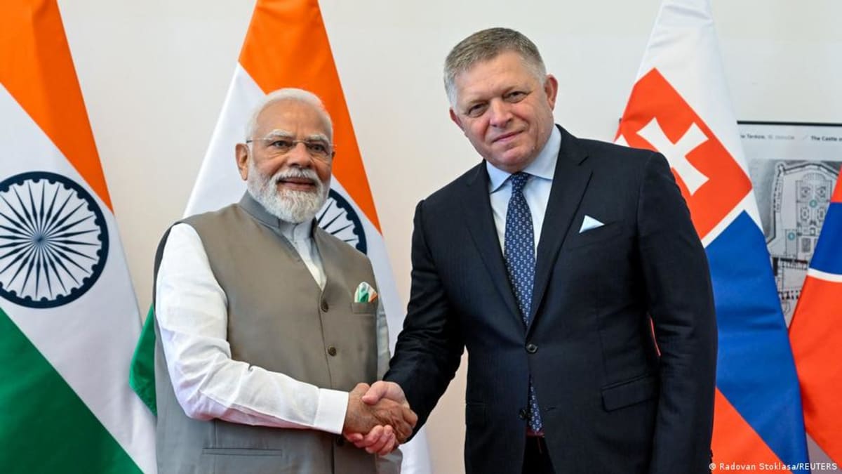 Indian Prime Minister Narendra Modi receiving traditional Slovak welcome ceremony in Bratislava