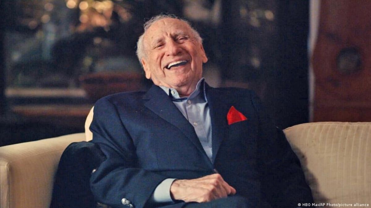 Mel Brooks smiling in classic portrait celebrating his legendary comedy career and 100th birthday