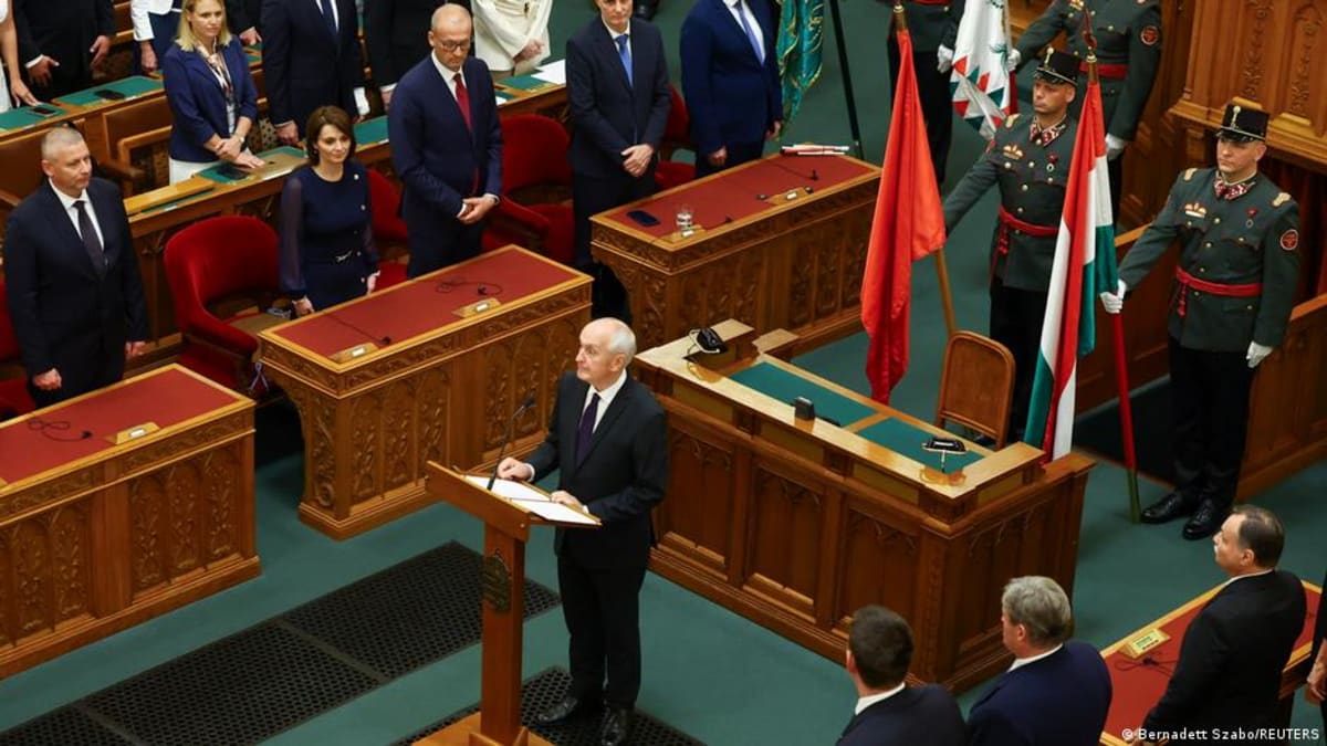 Andras Baka taking presidential oath before Hungary's parliament in Budapest