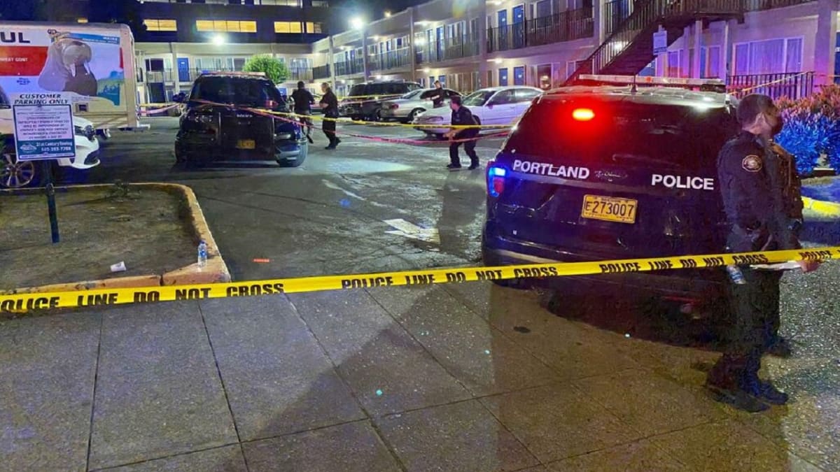 Portland Police vehicle parked on city street during community protection operation