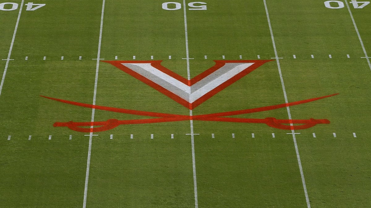 Scott Stadium at University of Virginia in Charlottesville with Virginia Cavaliers logo on field