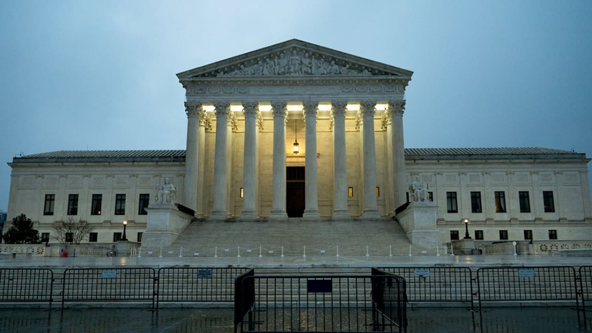 Supreme Court building in Washington DC under overcast sky