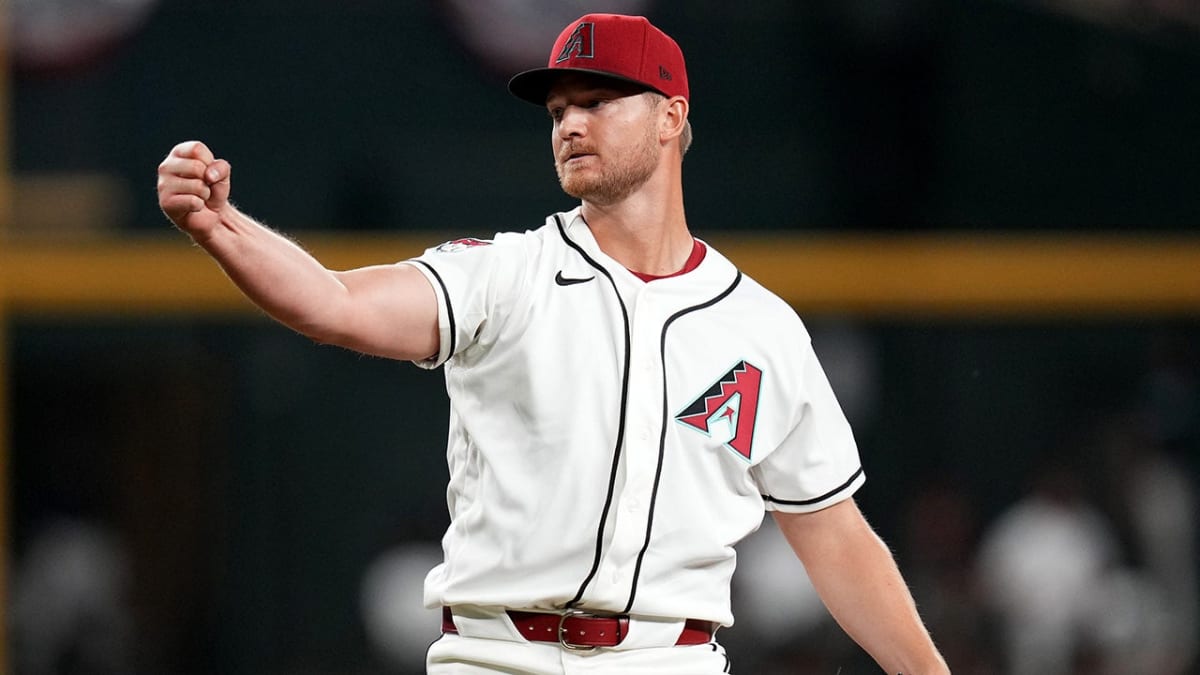 Arizona Diamondbacks pitcher Michael Soroka celebrating after striking out batter at Chase Field